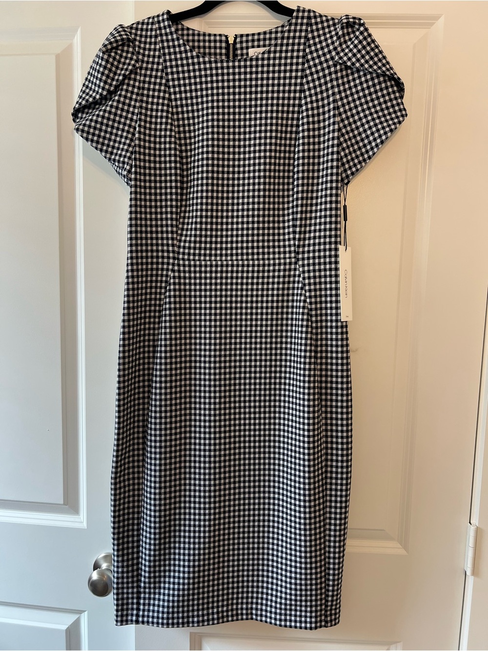 Calvin Klein Gingham Midi Dress in Black & White Size 8 NWT
